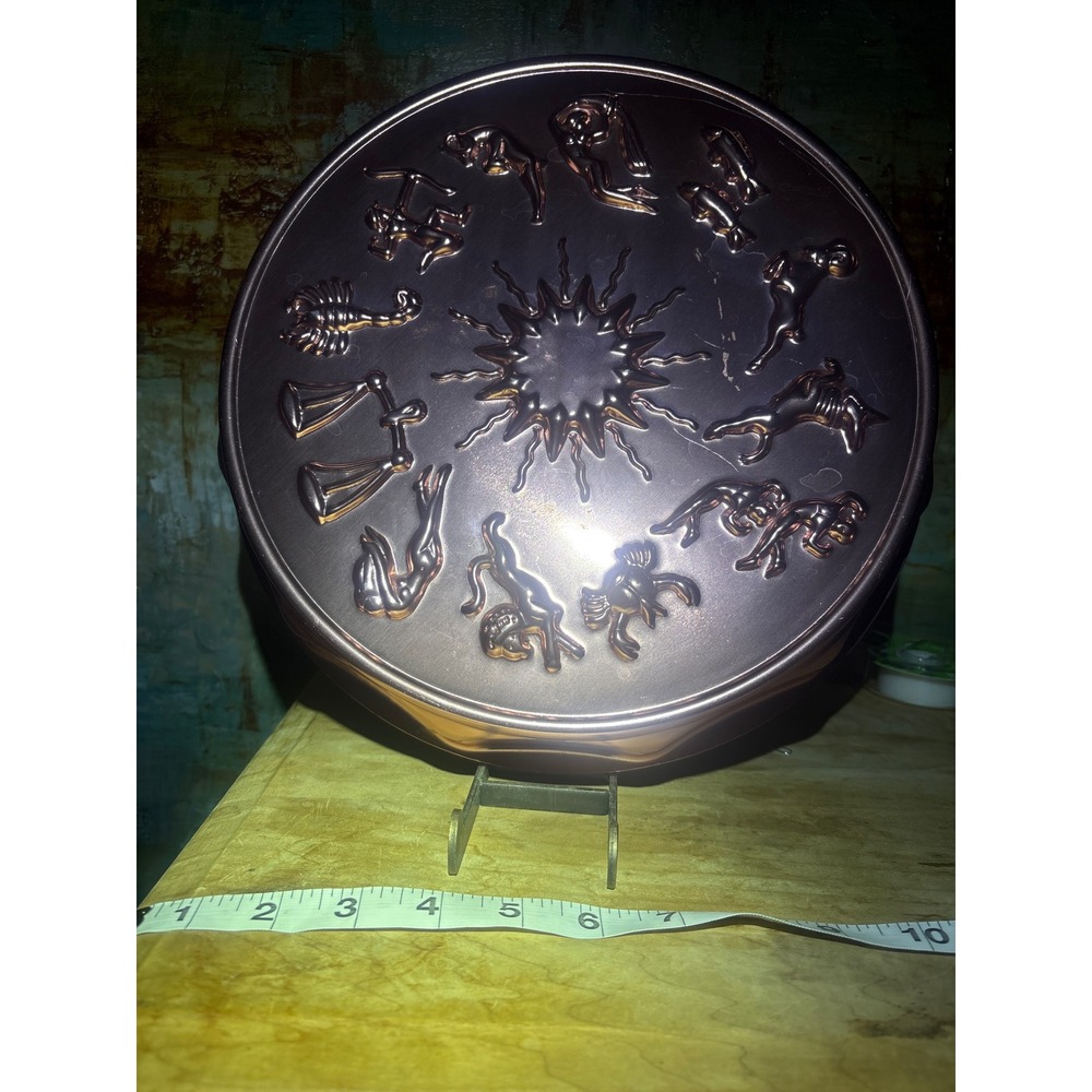 Vintage Copper Zodiac Sunburst Cake Mold 12 Cup Aluminum Wall Decor 12 Inch Rnd